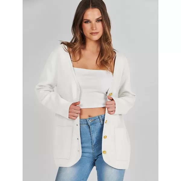 imageANRABESS Women Casual Long Sleeve V Neck Button Down Cardigan Sweater BlazerWhite