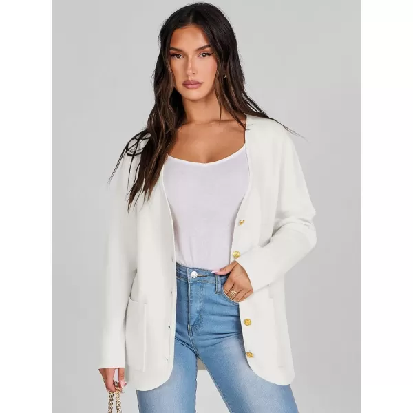 imageANRABESS Women Casual Long Sleeve V Neck Button Down Cardigan Sweater BlazerWhite