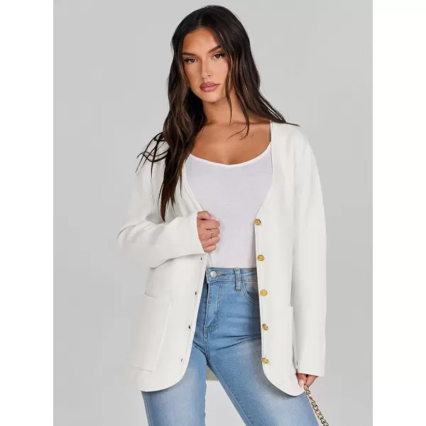 imageANRABESS Women Casual Long Sleeve V Neck Button Down Cardigan Sweater BlazerWhite
