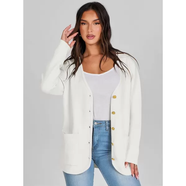 imageANRABESS Women Casual Long Sleeve V Neck Button Down Cardigan Sweater BlazerWhite