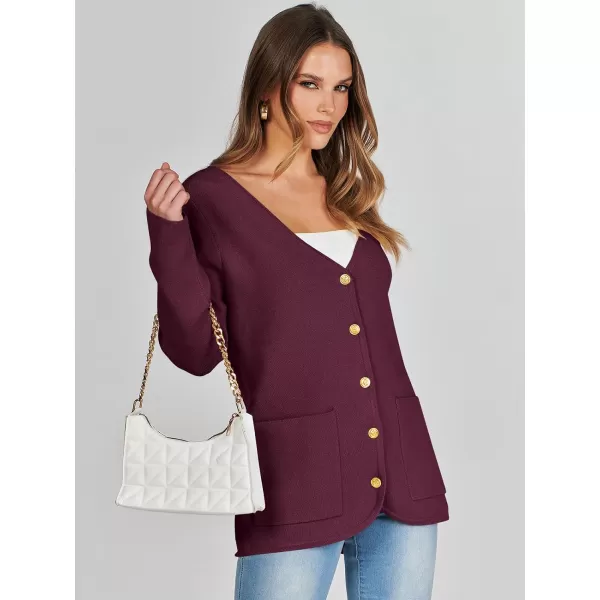 imageANRABESS Women Casual Long Sleeve V Neck Button Down Cardigan Sweater BlazerWine Red
