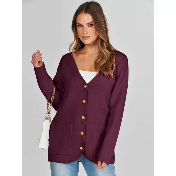 imageANRABESS Women Casual Long Sleeve V Neck Button Down Cardigan Sweater BlazerWine Red