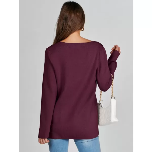 imageANRABESS Women Casual Long Sleeve V Neck Button Down Cardigan Sweater BlazerWine Red