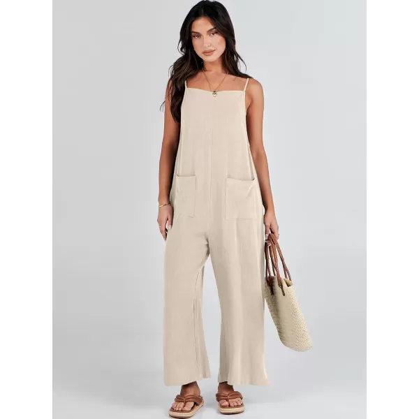 imageANRABESS Women Casual Loose Long Bib Pants Wide Leg Jumpsuits Baggy Linen Rompers Overalls with PocketsApricot