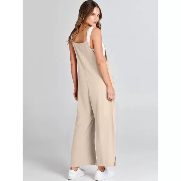 imageANRABESS Women Casual Loose Long Bib Pants Wide Leg Jumpsuits Baggy Linen Rompers Overalls with PocketsApricot