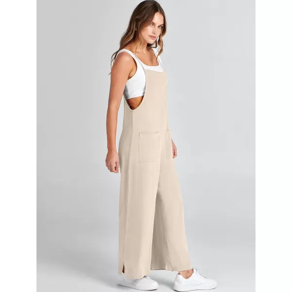 imageANRABESS Women Casual Loose Long Bib Pants Wide Leg Jumpsuits Baggy Linen Rompers Overalls with PocketsApricot