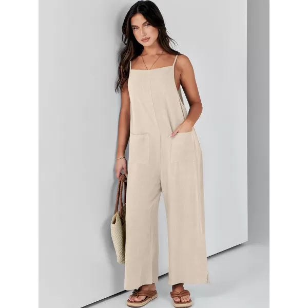 imageANRABESS Women Casual Loose Long Bib Pants Wide Leg Jumpsuits Baggy Linen Rompers Overalls with PocketsApricot