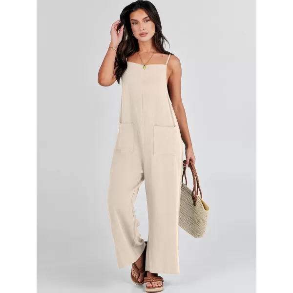 imageANRABESS Women Casual Loose Long Bib Pants Wide Leg Jumpsuits Baggy Linen Rompers Overalls with PocketsApricot
