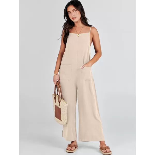 imageANRABESS Women Casual Loose Long Bib Pants Wide Leg Jumpsuits Baggy Linen Rompers Overalls with PocketsApricot