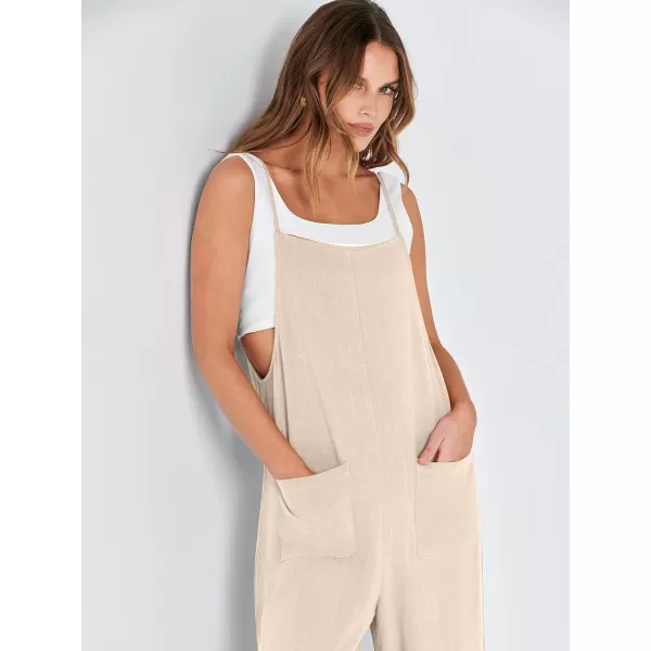 imageANRABESS Women Casual Loose Long Bib Pants Wide Leg Jumpsuits Baggy Linen Rompers Overalls with PocketsApricot