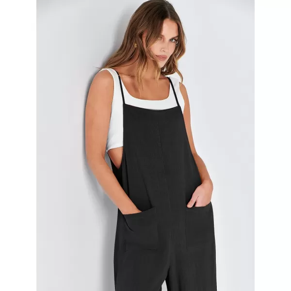 imageANRABESS Women Casual Loose Long Bib Pants Wide Leg Jumpsuits Baggy Linen Rompers Overalls with PocketsBlack