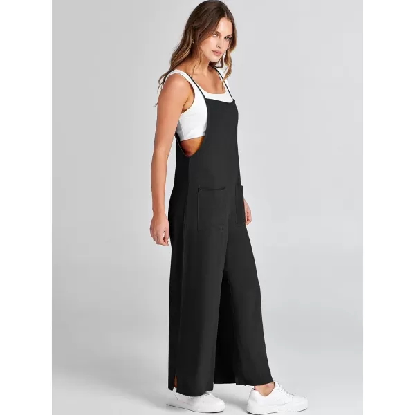imageANRABESS Women Casual Loose Long Bib Pants Wide Leg Jumpsuits Baggy Linen Rompers Overalls with PocketsBlack