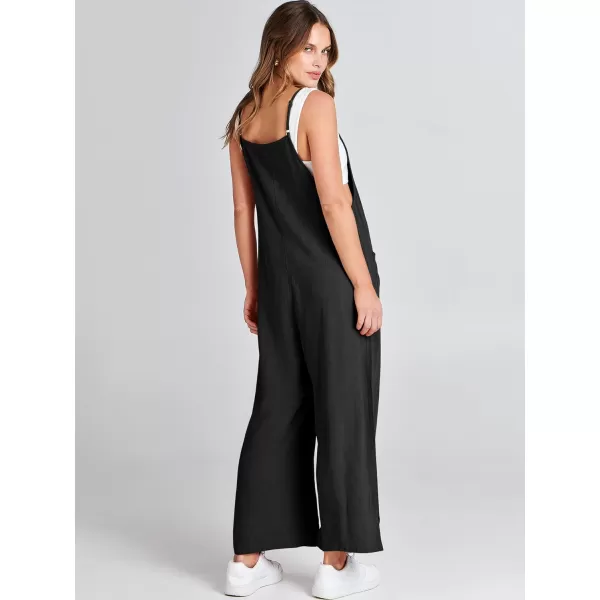imageANRABESS Women Casual Loose Long Bib Pants Wide Leg Jumpsuits Baggy Linen Rompers Overalls with PocketsBlack