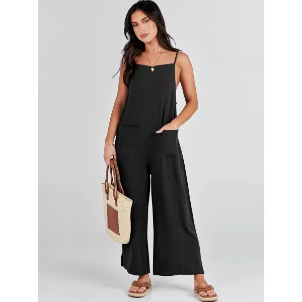 imageANRABESS Women Casual Loose Long Bib Pants Wide Leg Jumpsuits Baggy Linen Rompers Overalls with PocketsBlack
