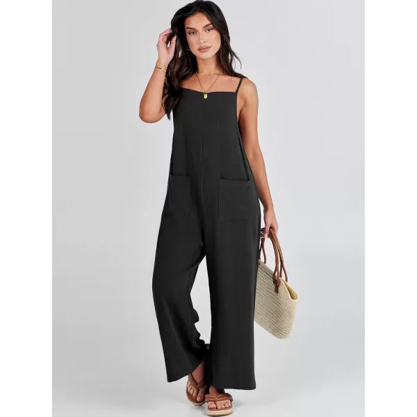 imageANRABESS Women Casual Loose Long Bib Pants Wide Leg Jumpsuits Baggy Linen Rompers Overalls with PocketsBlack