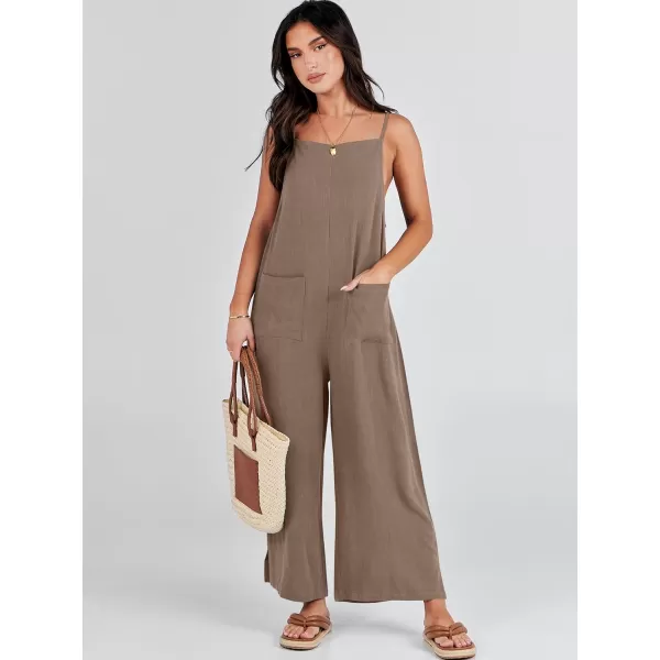 imageANRABESS Women Casual Loose Long Bib Pants Wide Leg Jumpsuits Baggy Linen Rompers Overalls with PocketsBrown