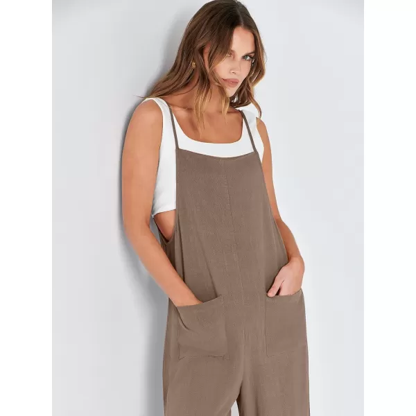 imageANRABESS Women Casual Loose Long Bib Pants Wide Leg Jumpsuits Baggy Linen Rompers Overalls with PocketsBrown