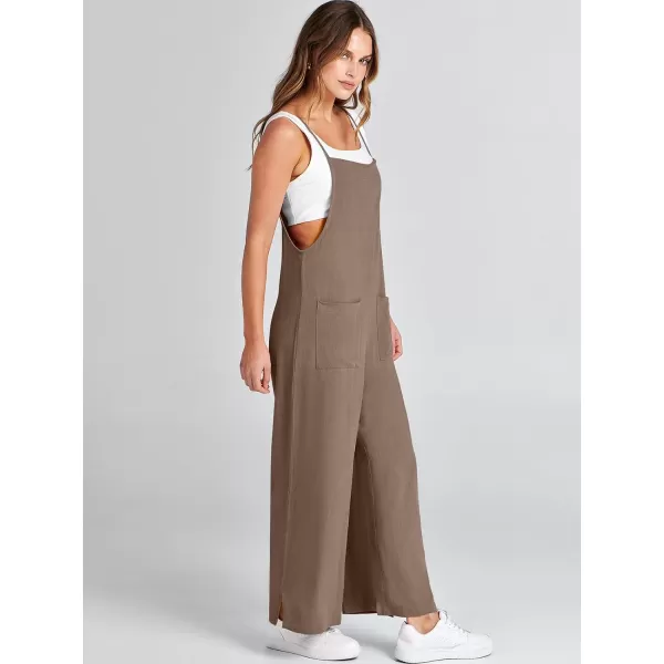 imageANRABESS Women Casual Loose Long Bib Pants Wide Leg Jumpsuits Baggy Linen Rompers Overalls with PocketsBrown