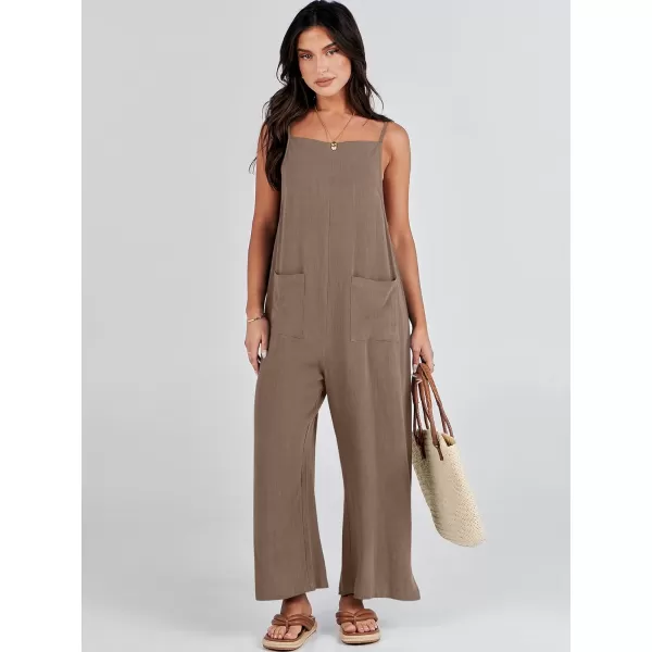 imageANRABESS Women Casual Loose Long Bib Pants Wide Leg Jumpsuits Baggy Linen Rompers Overalls with PocketsBrown