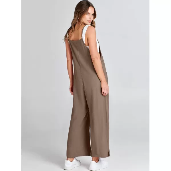 imageANRABESS Women Casual Loose Long Bib Pants Wide Leg Jumpsuits Baggy Linen Rompers Overalls with PocketsBrown