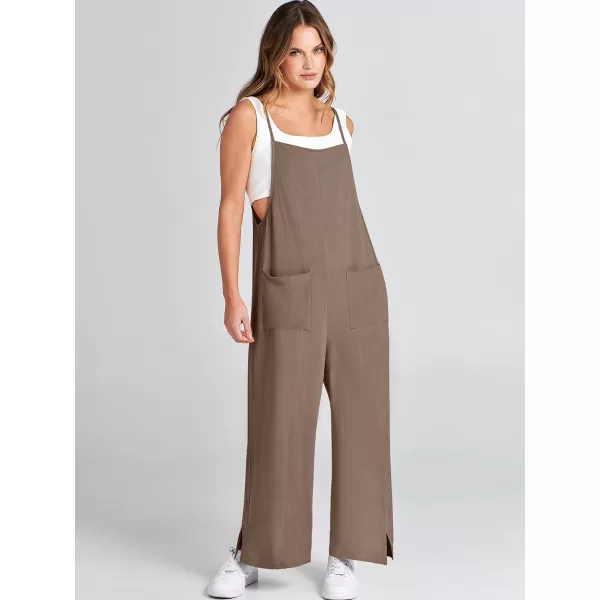 imageANRABESS Women Casual Loose Long Bib Pants Wide Leg Jumpsuits Baggy Linen Rompers Overalls with PocketsBrown
