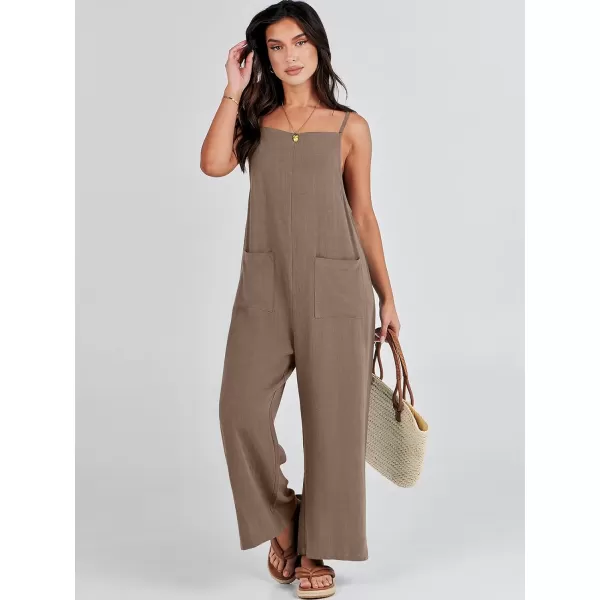 imageANRABESS Women Casual Loose Long Bib Pants Wide Leg Jumpsuits Baggy Linen Rompers Overalls with PocketsBrown