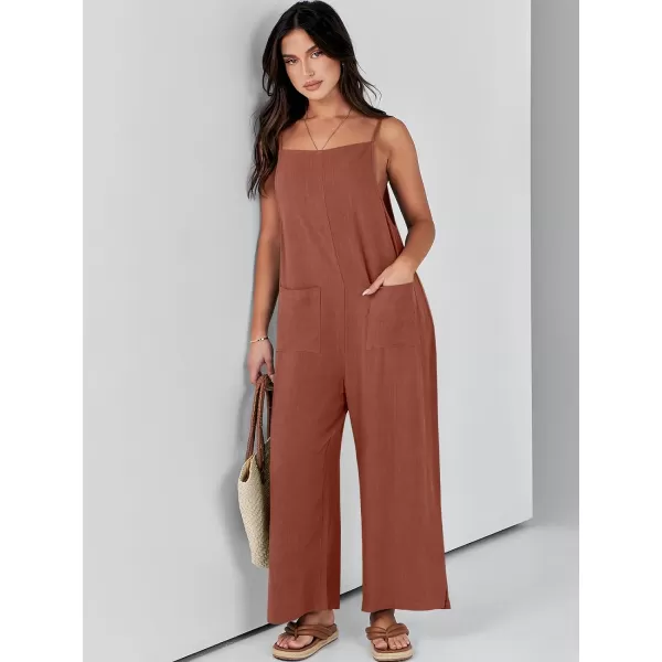 imageANRABESS Women Casual Loose Long Bib Pants Wide Leg Jumpsuits Baggy Linen Rompers Overalls with PocketsCaramel