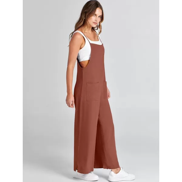 imageANRABESS Women Casual Loose Long Bib Pants Wide Leg Jumpsuits Baggy Linen Rompers Overalls with PocketsCaramel