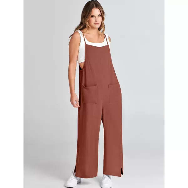 imageANRABESS Women Casual Loose Long Bib Pants Wide Leg Jumpsuits Baggy Linen Rompers Overalls with PocketsCaramel