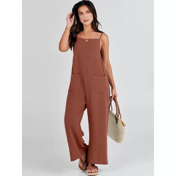 imageANRABESS Women Casual Loose Long Bib Pants Wide Leg Jumpsuits Baggy Linen Rompers Overalls with PocketsCaramel