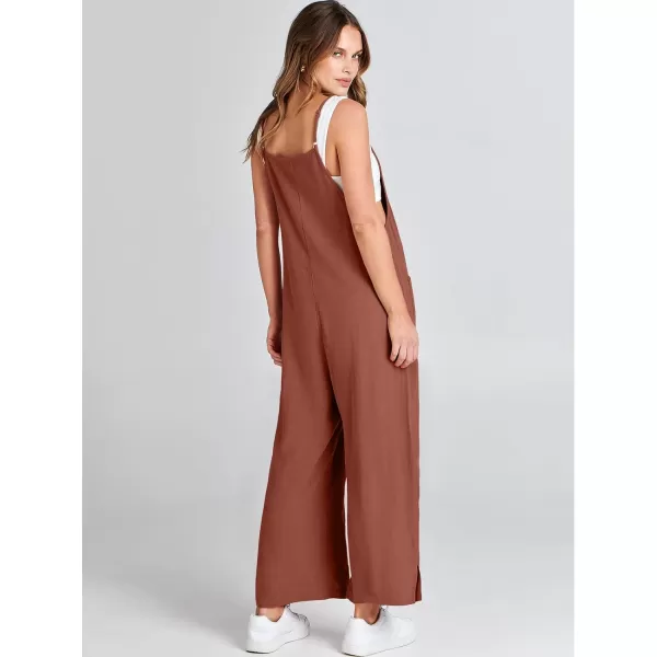 imageANRABESS Women Casual Loose Long Bib Pants Wide Leg Jumpsuits Baggy Linen Rompers Overalls with PocketsCaramel