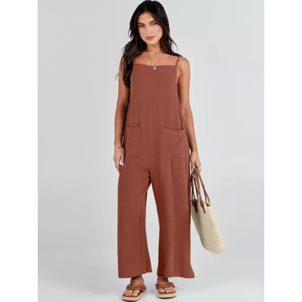 imageANRABESS Women Casual Loose Long Bib Pants Wide Leg Jumpsuits Baggy Linen Rompers Overalls with PocketsCaramel