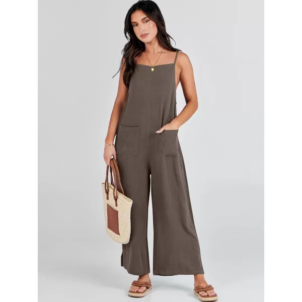 imageANRABESS Women Casual Loose Long Bib Pants Wide Leg Jumpsuits Baggy Linen Rompers Overalls with PocketsCoffee