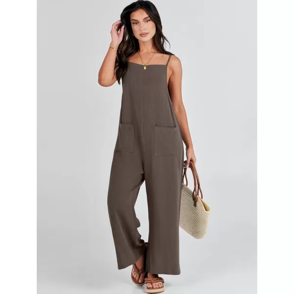 imageANRABESS Women Casual Loose Long Bib Pants Wide Leg Jumpsuits Baggy Linen Rompers Overalls with PocketsCoffee