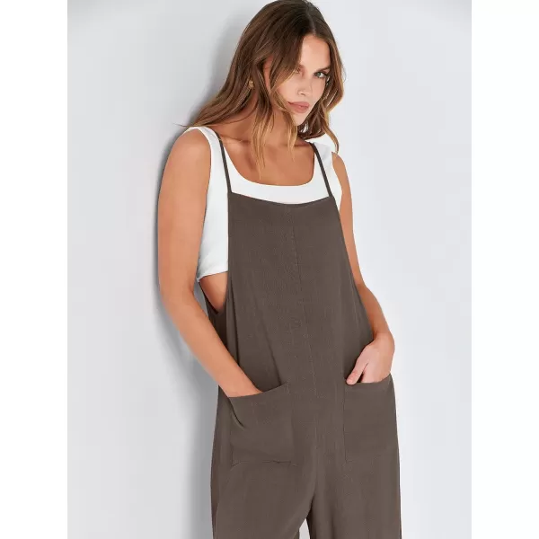 imageANRABESS Women Casual Loose Long Bib Pants Wide Leg Jumpsuits Baggy Linen Rompers Overalls with PocketsCoffee