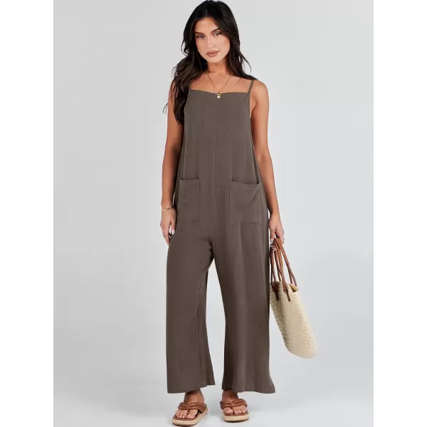 imageANRABESS Women Casual Loose Long Bib Pants Wide Leg Jumpsuits Baggy Linen Rompers Overalls with PocketsCoffee