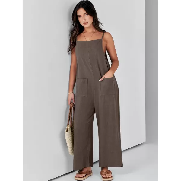 imageANRABESS Women Casual Loose Long Bib Pants Wide Leg Jumpsuits Baggy Linen Rompers Overalls with PocketsCoffee
