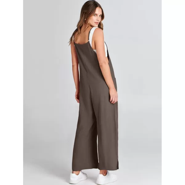 imageANRABESS Women Casual Loose Long Bib Pants Wide Leg Jumpsuits Baggy Linen Rompers Overalls with PocketsCoffee