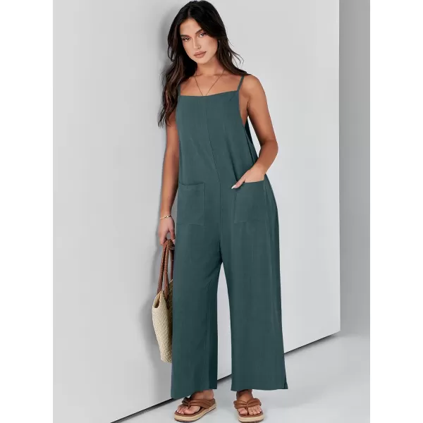 imageANRABESS Women Casual Loose Long Bib Pants Wide Leg Jumpsuits Baggy Linen Rompers Overalls with PocketsDeep Blue