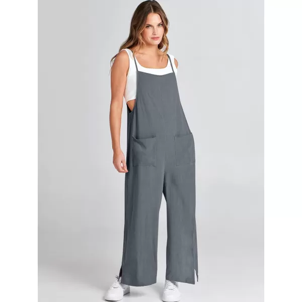imageANRABESS Women Casual Loose Long Bib Pants Wide Leg Jumpsuits Baggy Linen Rompers Overalls with PocketsDeep Gray