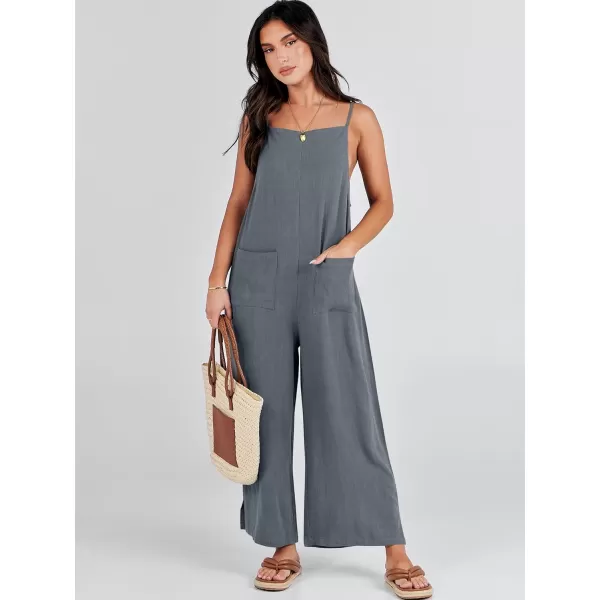 imageANRABESS Women Casual Loose Long Bib Pants Wide Leg Jumpsuits Baggy Linen Rompers Overalls with PocketsDeep Gray
