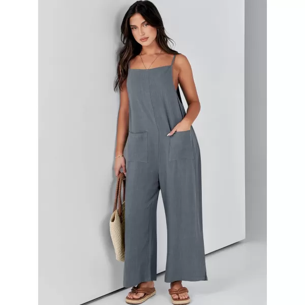 imageANRABESS Women Casual Loose Long Bib Pants Wide Leg Jumpsuits Baggy Linen Rompers Overalls with PocketsDeep Gray