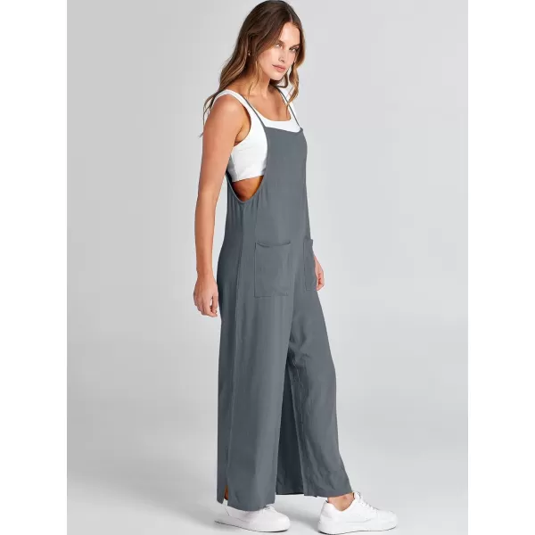 imageANRABESS Women Casual Loose Long Bib Pants Wide Leg Jumpsuits Baggy Linen Rompers Overalls with PocketsDeep Gray