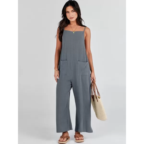 imageANRABESS Women Casual Loose Long Bib Pants Wide Leg Jumpsuits Baggy Linen Rompers Overalls with PocketsDeep Gray