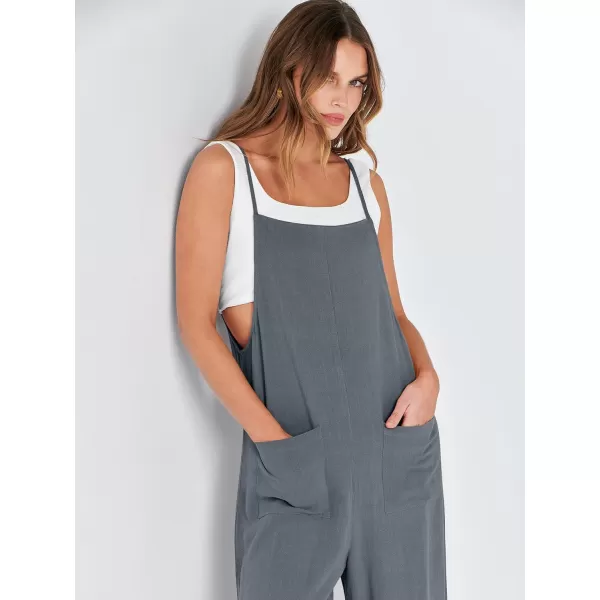 imageANRABESS Women Casual Loose Long Bib Pants Wide Leg Jumpsuits Baggy Linen Rompers Overalls with PocketsDeep Gray