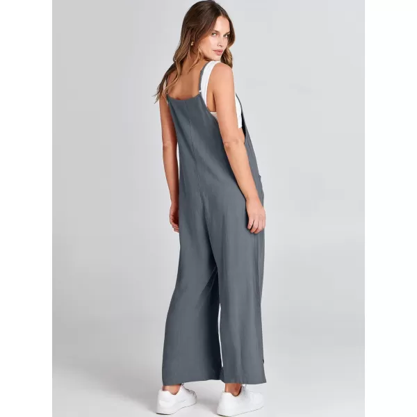 imageANRABESS Women Casual Loose Long Bib Pants Wide Leg Jumpsuits Baggy Linen Rompers Overalls with PocketsDeep Gray