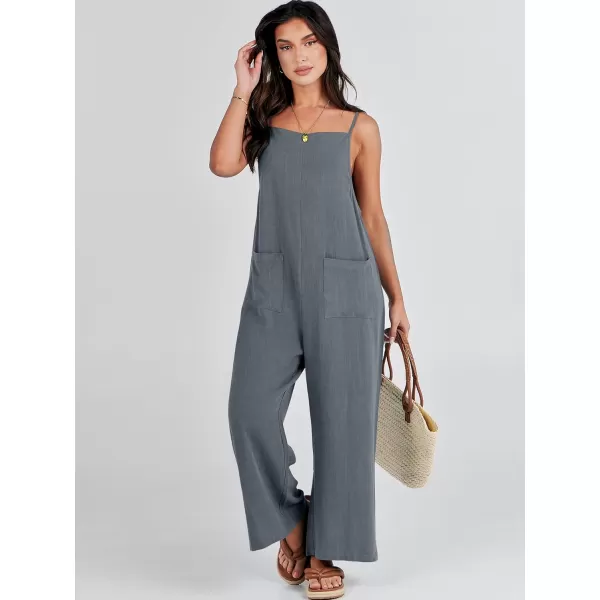 imageANRABESS Women Casual Loose Long Bib Pants Wide Leg Jumpsuits Baggy Linen Rompers Overalls with PocketsDeep Gray