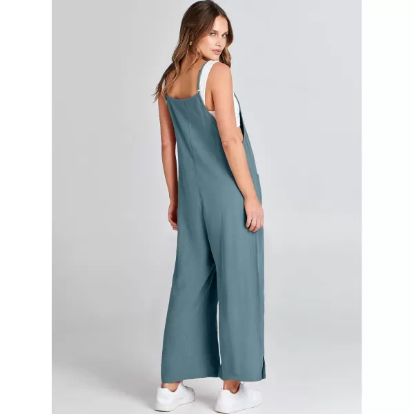 imageANRABESS Women Casual Loose Long Bib Pants Wide Leg Jumpsuits Baggy Linen Rompers Overalls with PocketsGrey Blue