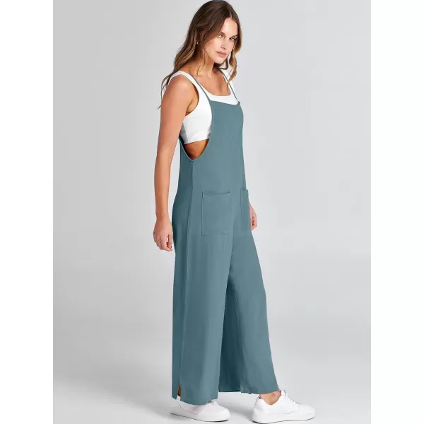 imageANRABESS Women Casual Loose Long Bib Pants Wide Leg Jumpsuits Baggy Linen Rompers Overalls with PocketsGrey Blue