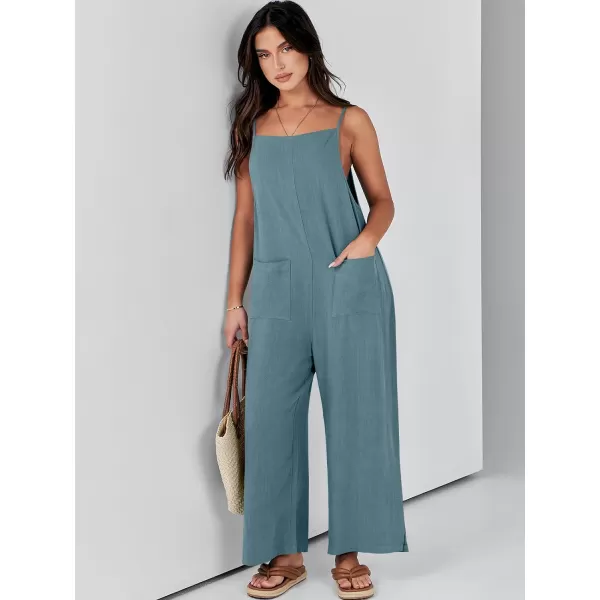 imageANRABESS Women Casual Loose Long Bib Pants Wide Leg Jumpsuits Baggy Linen Rompers Overalls with PocketsGrey Blue
